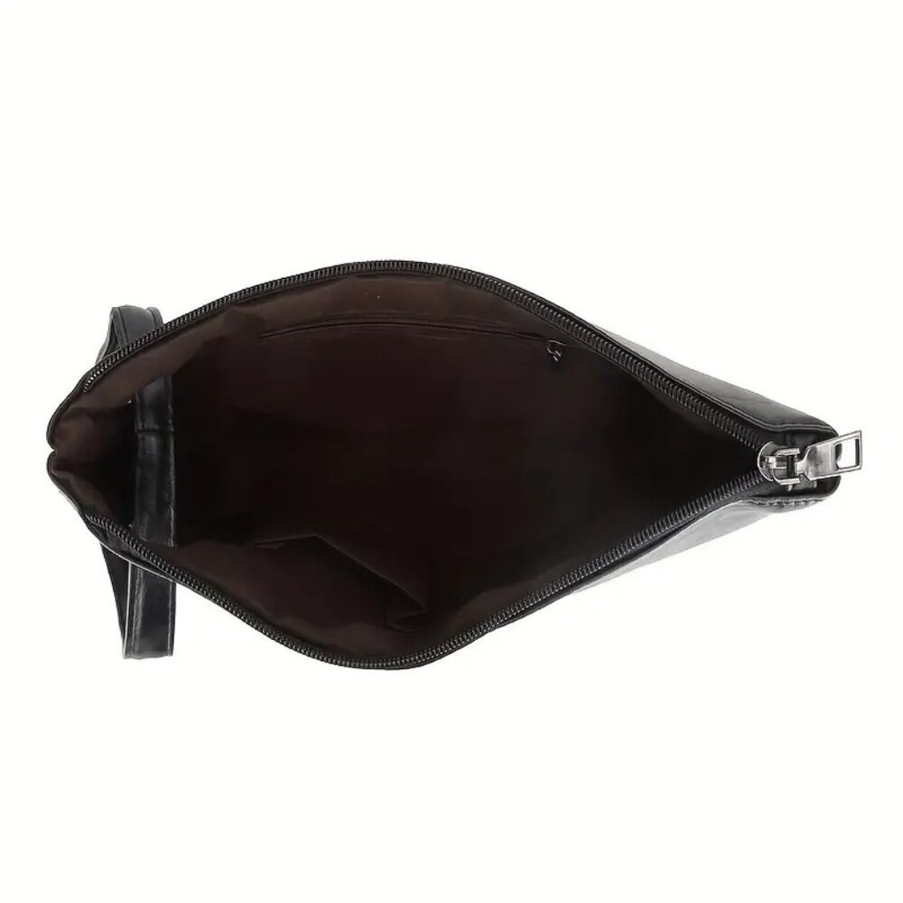 Matte Black Large Envelope Clutch Bag Wristlet Chic & Elegant Vegan Leather - Picture 7 of 8